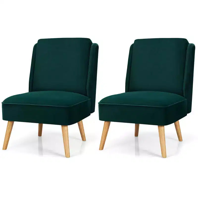Costway 2PCS Velvet Accent Chair Single Sofa Chair Leisure Chair with Wood Frame