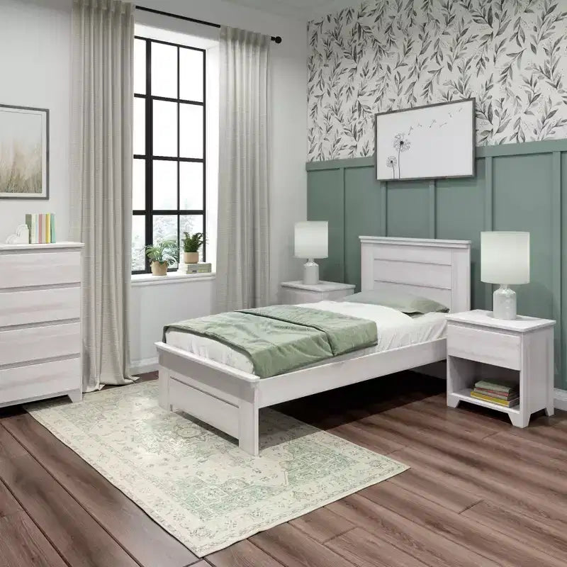 Struttura Letto Singolo con Testiera a Pannelli, Letto a Piattaforma Moderno Stile Fattoria in Legno Massello