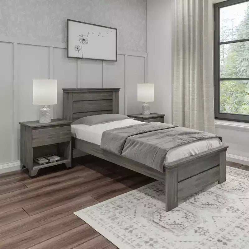 Max & Lily Twin Bed Frame with Panel Headboard, Modern Farmhouse Solid Wood Platform Bed