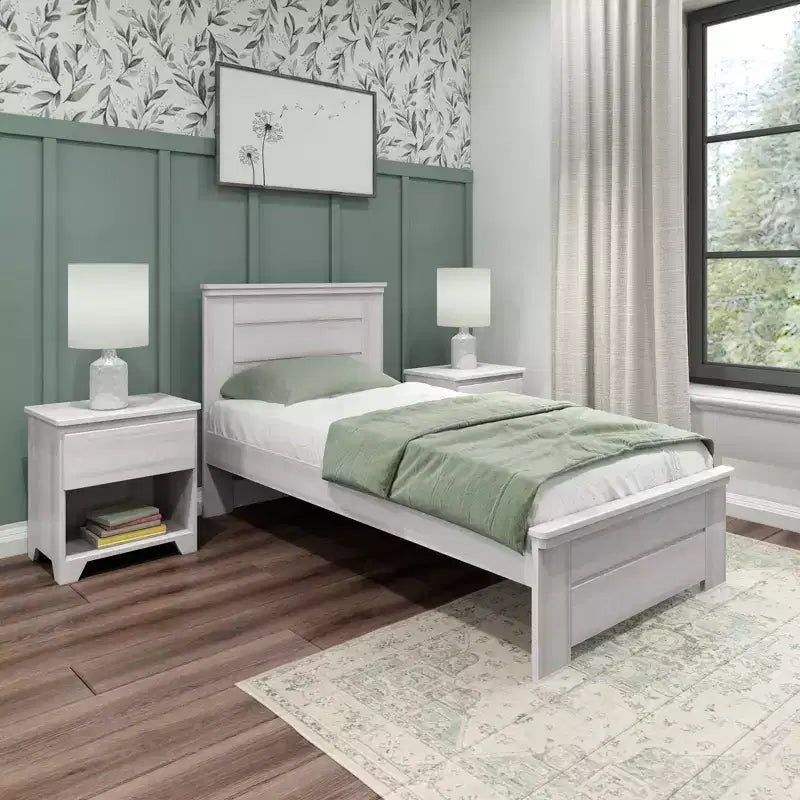 Struttura Letto Singolo con Testiera a Pannelli, Letto a Piattaforma Moderno Stile Fattoria in Legno Massello