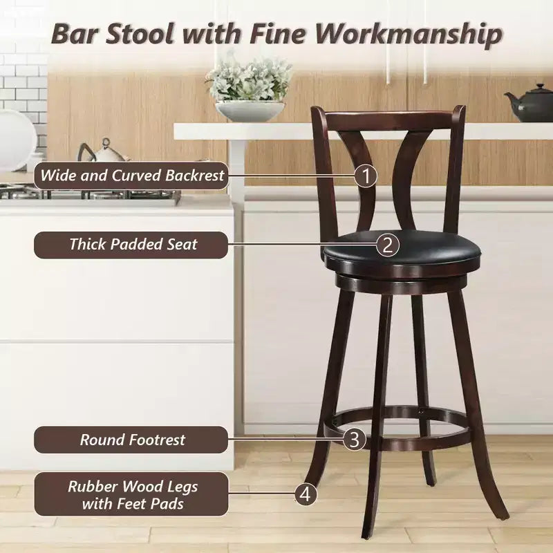 Sgabelli Girevoli da Bar, Sedie con Altezza da Bar da 29,5" con Gambe in Legno di Gomma