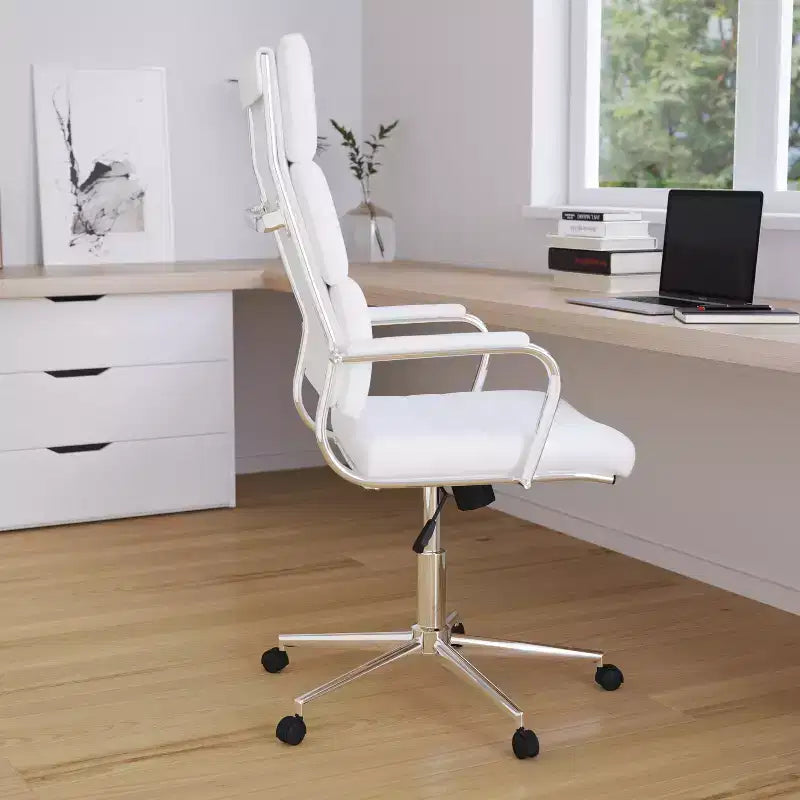 Sedia da ufficio ergonomica con schienale alto, braccioli in metallo imbottiti, sedia direzionale girevole per computer e scrivania