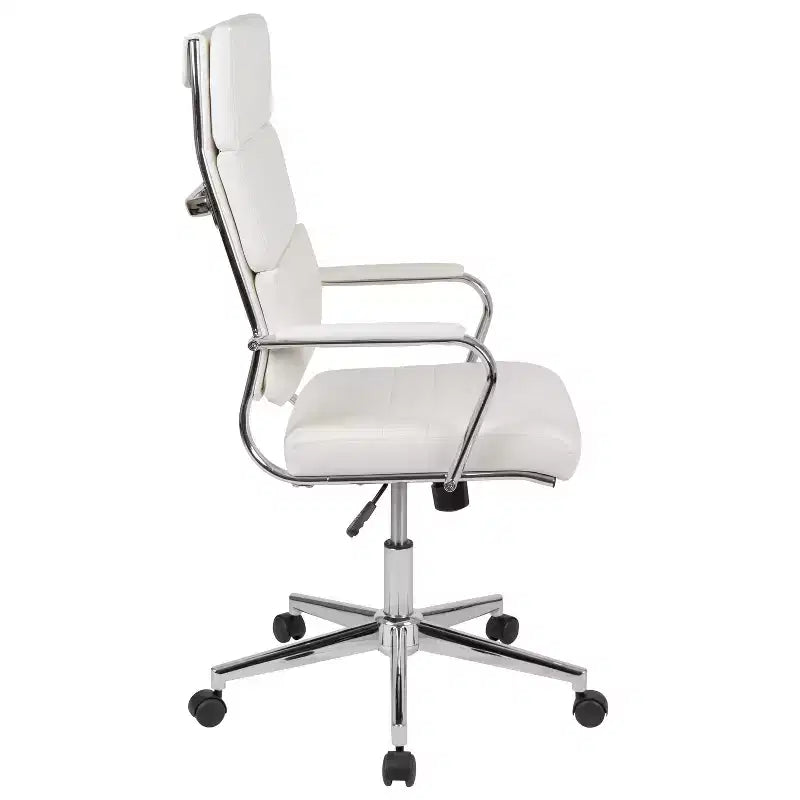 Sedia da ufficio ergonomica con schienale alto, braccioli in metallo imbottiti, sedia direzionale girevole per computer e scrivania