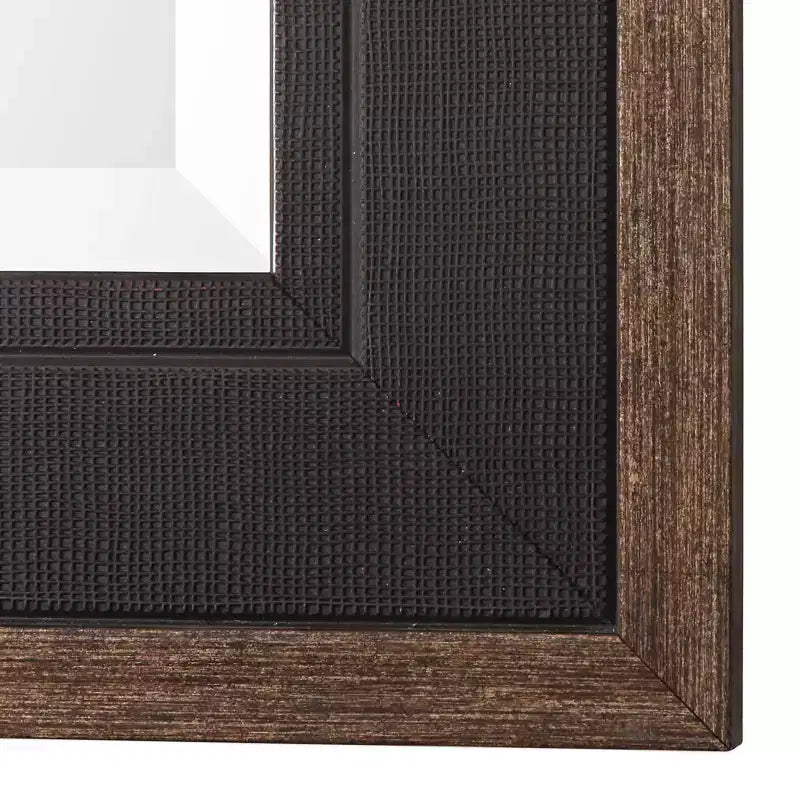 Specchio da parete rettangolare rustico smussato con cornice in legno nera bronzata anticata, 76 cm di larghezza per bagno, camera da letto, casa