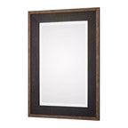 Specchio da parete rettangolare rustico smussato con cornice in legno nera bronzata anticata, 76 cm di larghezza per bagno, camera da letto, casa