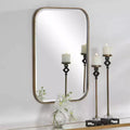 Specchio da parete rettangolare da bagno/camera da letto/casa, moderno con bordo smussato, cornice in ferro dorato anticato, larghezza 51,4 cm