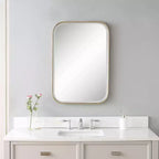 Specchio da parete rettangolare da bagno/camera da letto/casa, moderno con bordo smussato, cornice in ferro dorato anticato, larghezza 51,4 cm