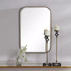 Specchio da parete rettangolare da bagno/camera da letto/casa, moderno con bordo smussato, cornice in ferro dorato anticato, larghezza 51,4 cm