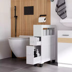 Mobiletto Salvaspazio da Bagno Stretto in Legno con Ruote 6,25 x 20,5 x 28,25