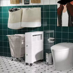Mobiletto Salvaspazio da Bagno Stretto in Legno con Ruote 6,25 x 20,5 x 28,25