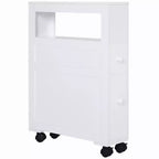 Mobiletto Salvaspazio da Bagno Stretto in Legno con Ruote 6,25 x 20,5 x 28,25