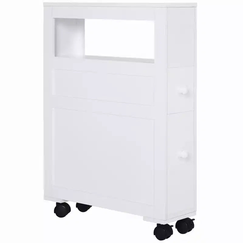 Mobiletto Salvaspazio da Bagno Stretto in Legno con Ruote 6,25 x 20,5 x 28,25