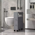 Mobiletto Salvaspazio da Bagno Stretto in Legno con Ruote 6,25 x 20,5 x 28,25