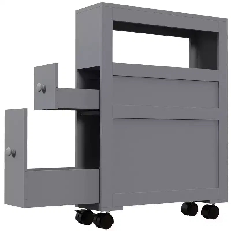 Mobiletto Salvaspazio da Bagno Stretto in Legno con Ruote 6,25 x 20,5 x 28,25