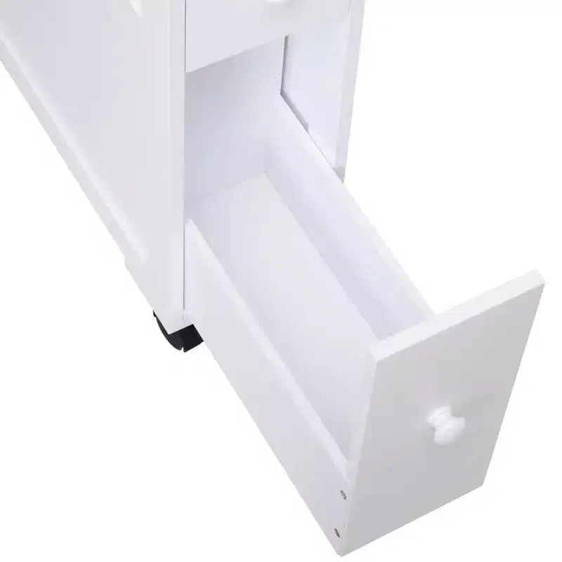 Mobiletto Salvaspazio da Bagno Stretto in Legno con Ruote 6,25 x 20,5 x 28,25