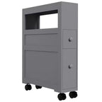 Mobiletto Salvaspazio da Bagno Stretto in Legno con Ruote 6,25 x 20,5 x 28,25