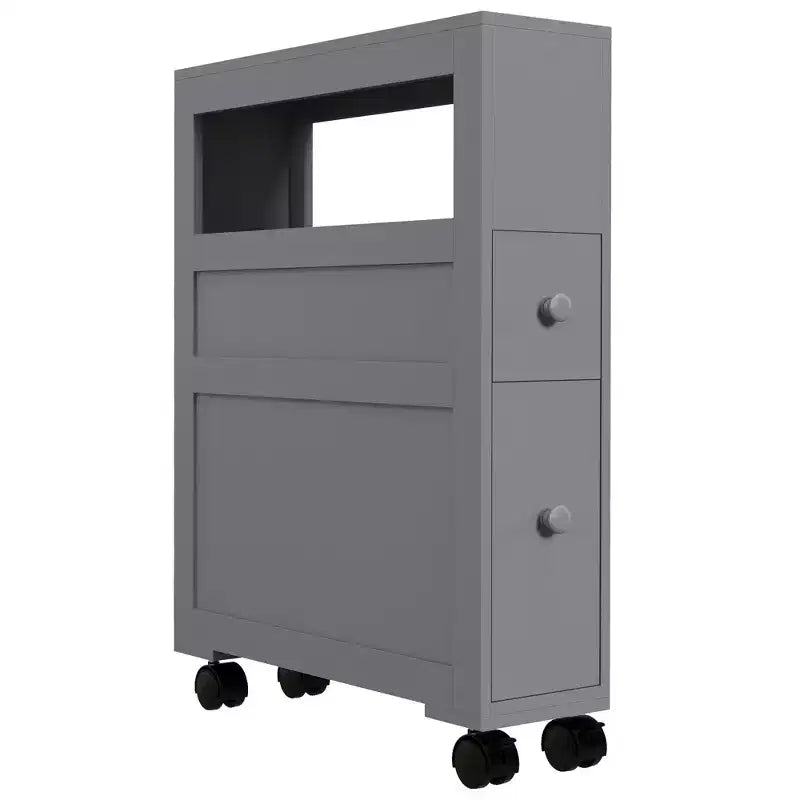 Mobiletto Salvaspazio da Bagno Stretto in Legno con Ruote 6,25 x 20,5 x 28,25