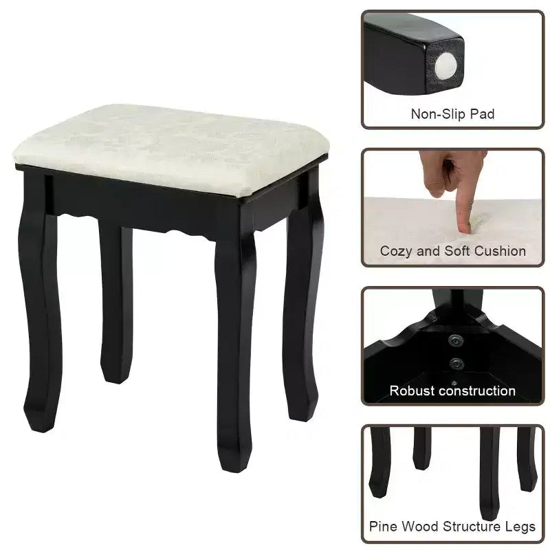 Toeletta Trucco con 5 Cassetti e 12 Luci LED Nera