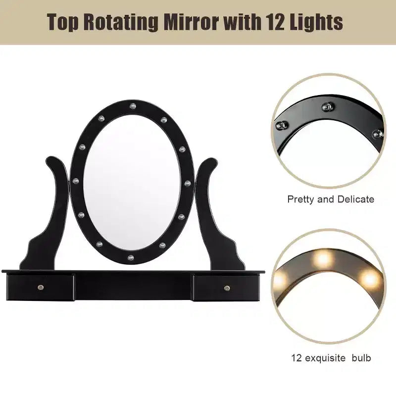 Toeletta Trucco con 5 Cassetti e 12 Luci LED Nera