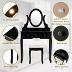 Toeletta Trucco con 5 Cassetti e 12 Luci LED Nera